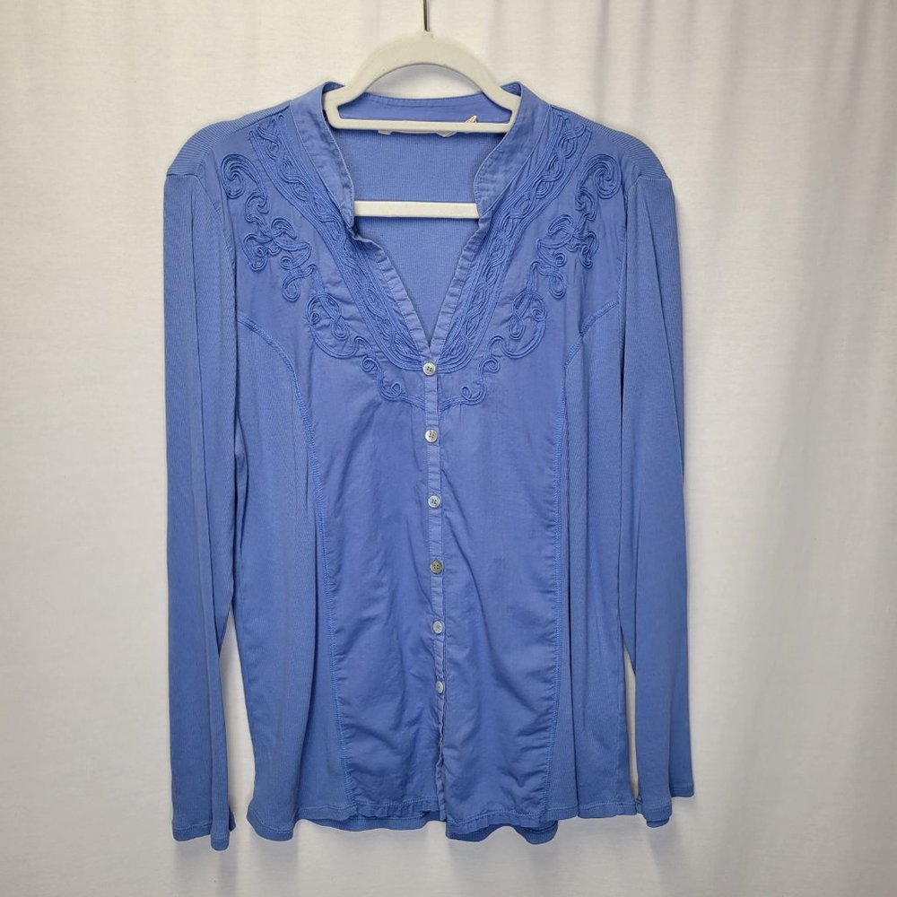 Soft Surroundings Women's Large Button Front Shirt Blue